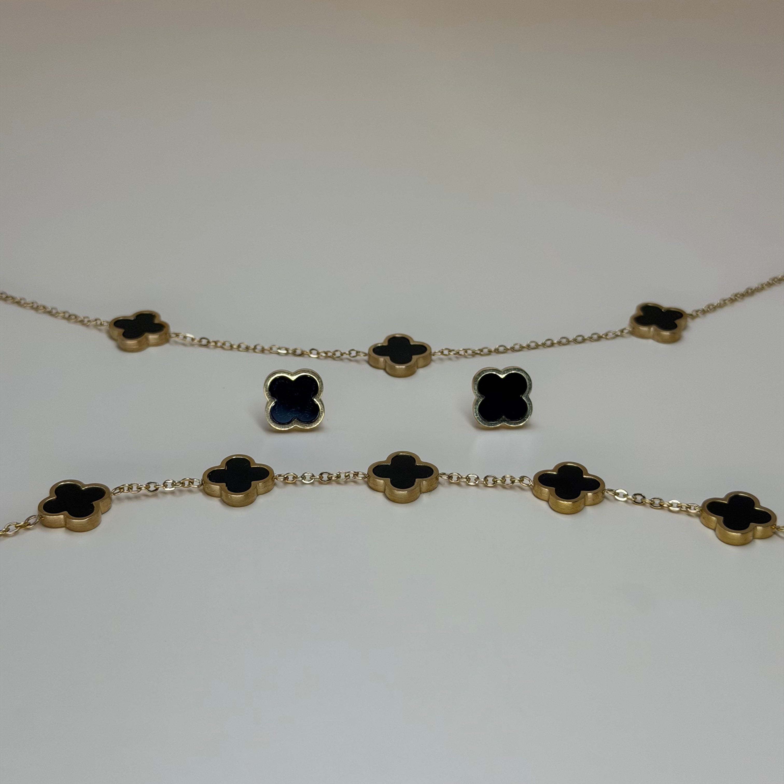 Noir Clover Set - Necklace | Bracelet | Earrings