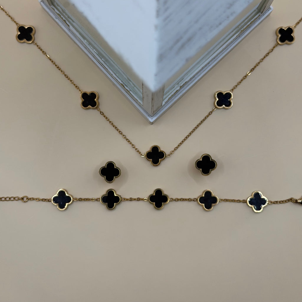 Noir Clover Set - Necklace | Bracelet | Earrings